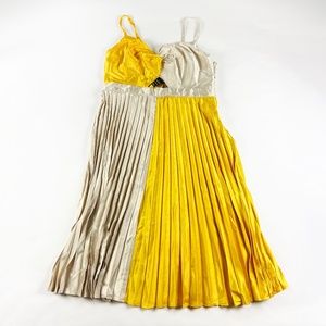 NEW Eloquii x Melissa Mercedes Yellow Colorblocked Dress Satin Pleated Mid Skirt